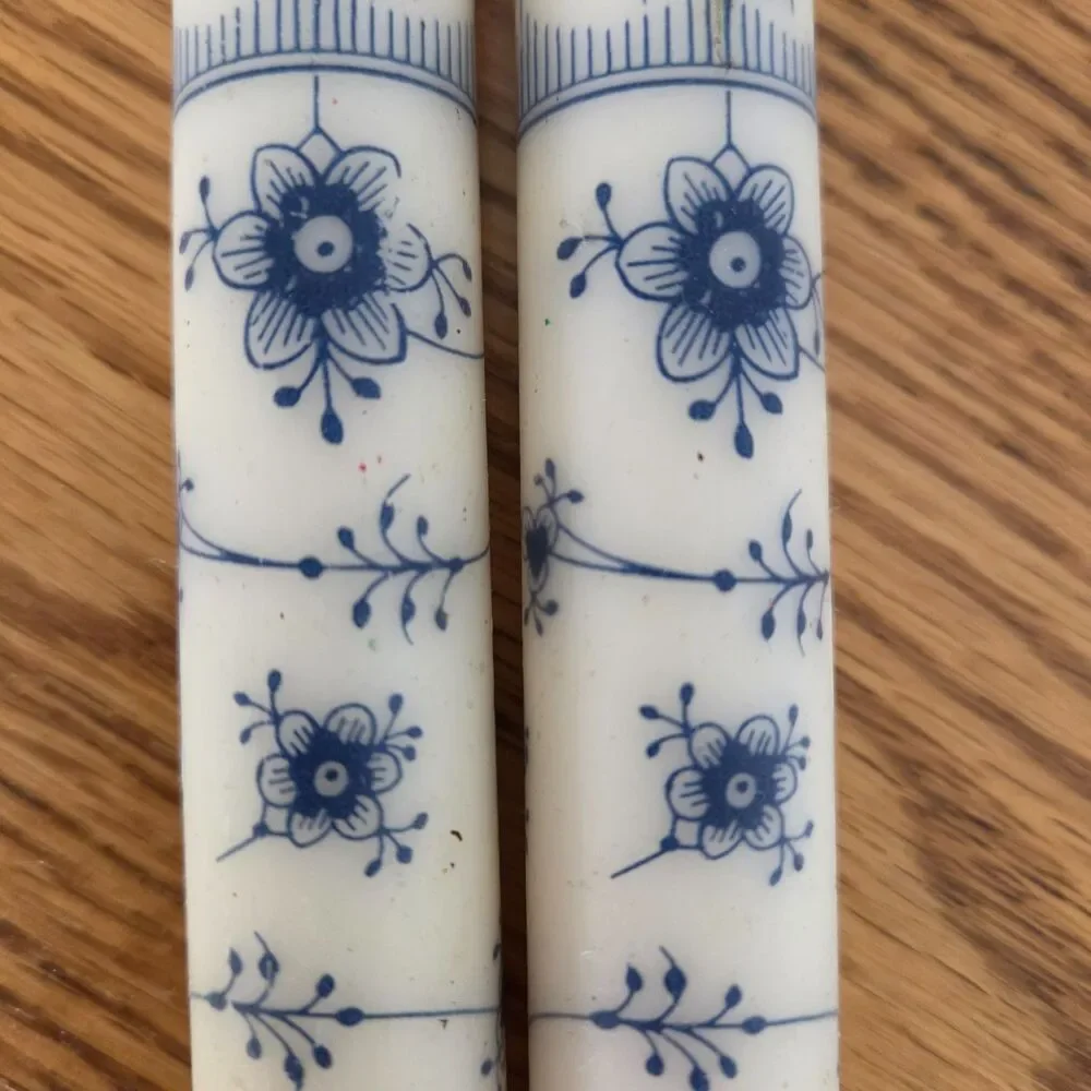 Vintage Kunstindustrien Denmark Royal Taper Candles - Blue Fluted Pattern (Pair)